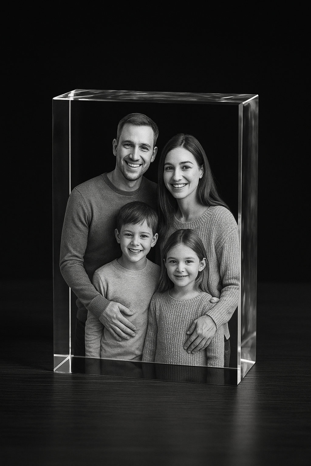 Cristallo Rettangolare 3D con Incisione della Famiglia – Un Legame per Sempre
