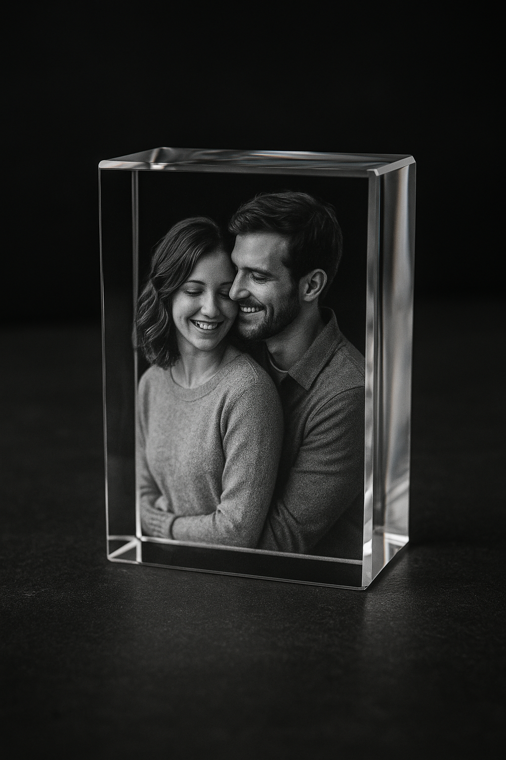 Cristallo Rettangolare 3D con Coppia di Innamorati – L’Amore inciso nel cristallo