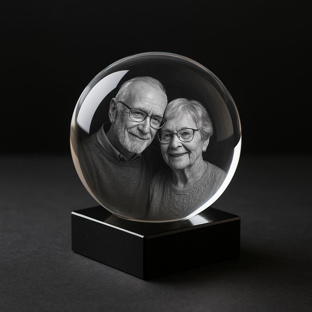 Il Calore dei Nonni – Sfera in Cristallo con Incisione 3D Personalizzata