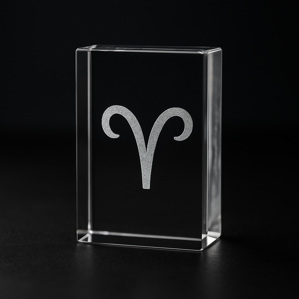 Cristallo Rettangolare 3D con Incisione Zodiacale – Ariete ♈