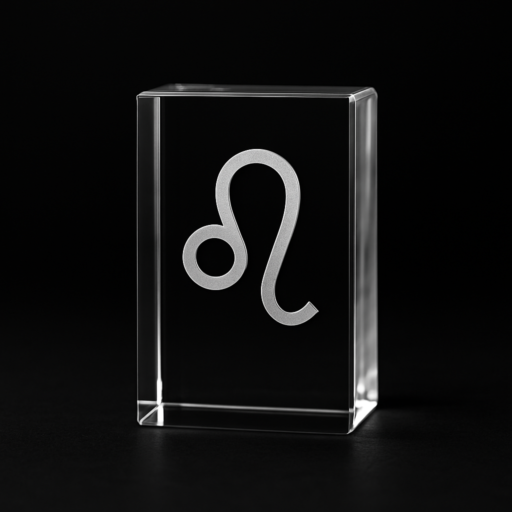 Cristallo Rettangolare 3D con Incisione Zodiacale – Leone ♌