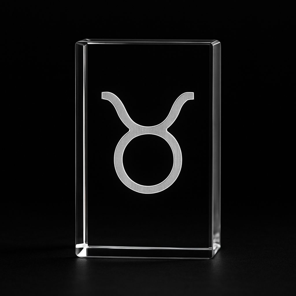Cristallo Rettangolare 3D con Incisione Zodiacale – Toro ♉