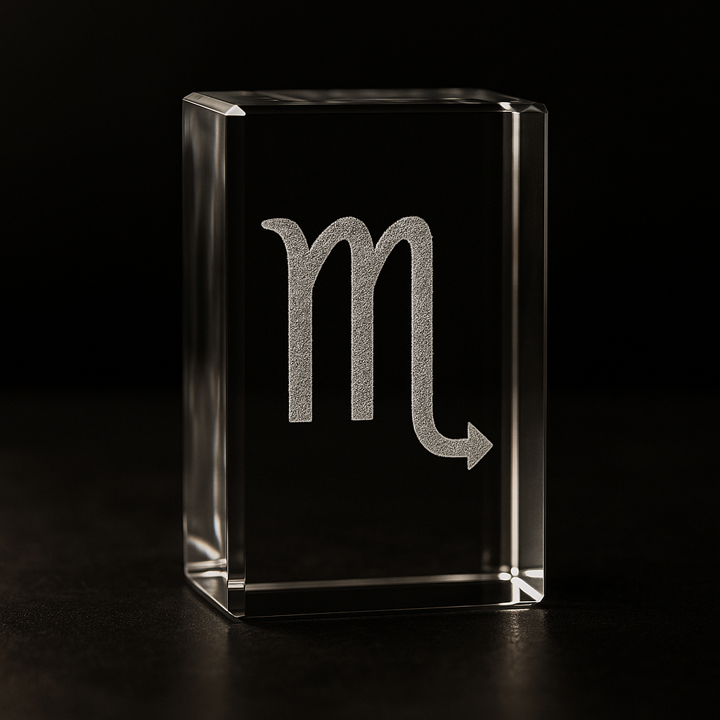 Cristallo Rettangolare 3D con Incisione Zodiacale – Scorpione ♏