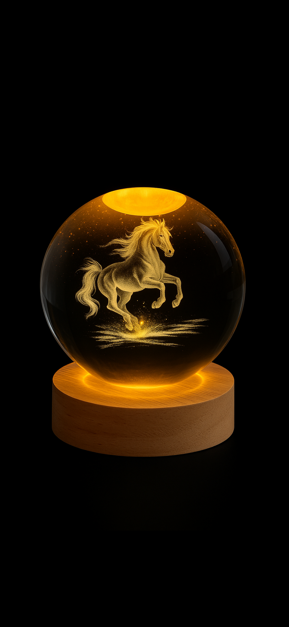 Spirito Selvaggio” – Lampada Sfera 3D con Cavallo Inciso