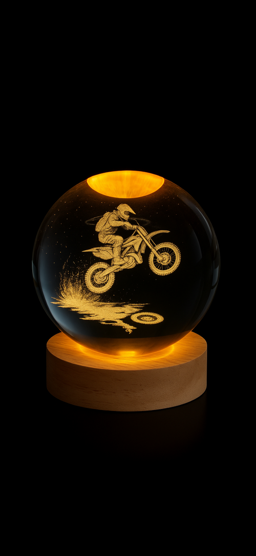 Adrenalina su Due Ruote – Lampada Sfera 3D con Incisione Motocross