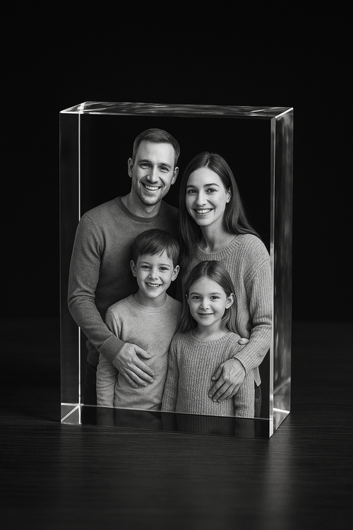 Cristallo Rettangolare 3D con Incisione della Famiglia – Un Legame per Sempre
